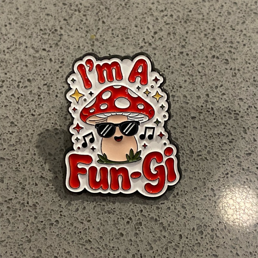 Red and White Mushroom Fun-Gi Kids Pin